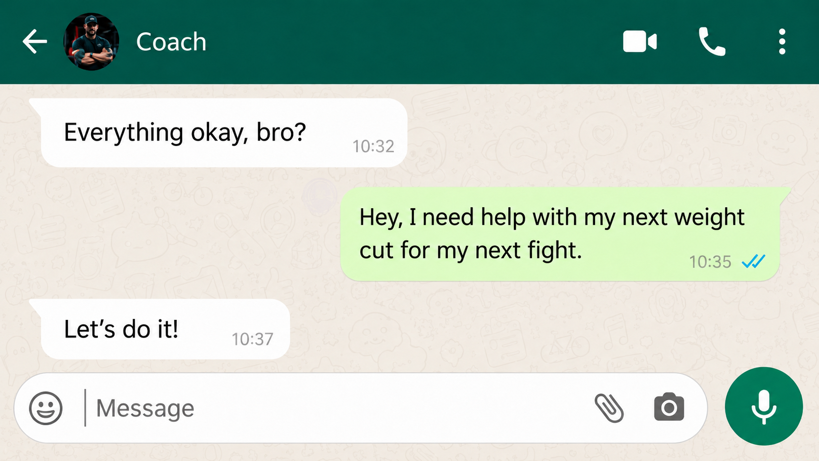 WhatsApp check-in conversation with coach